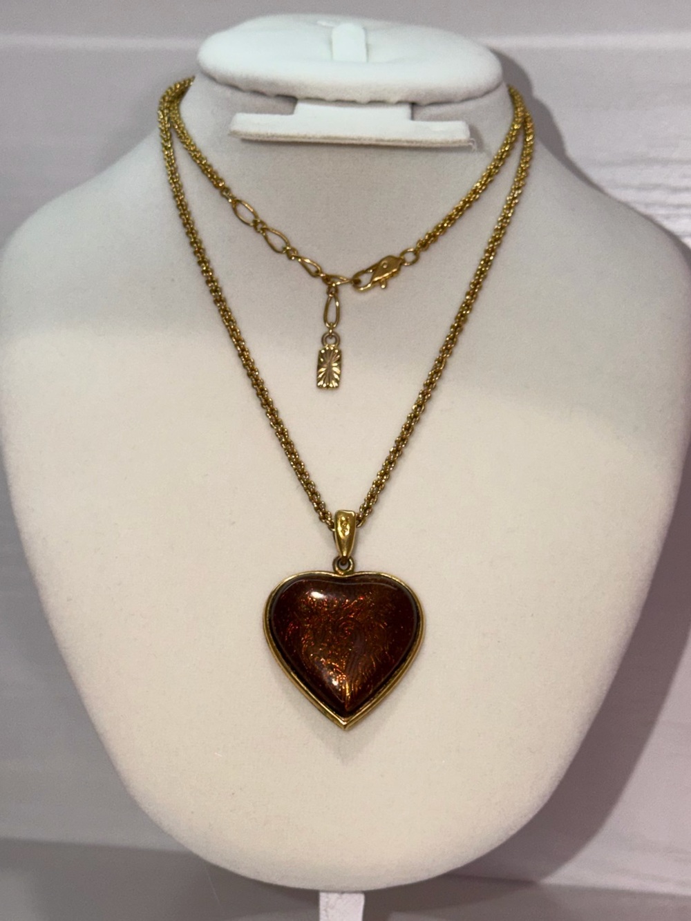 YSL Enamel Heart Pendant Necklace - Brown